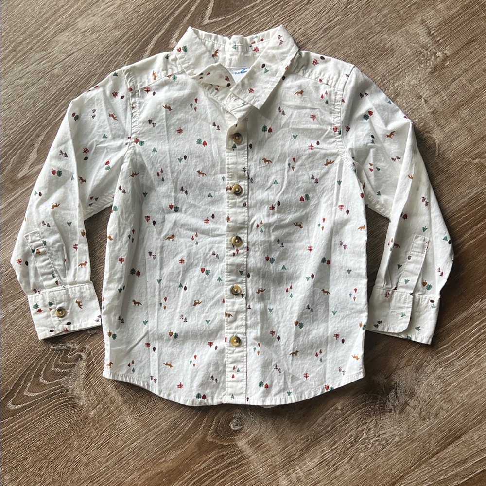 Old Navy Woodland Print Toddler Boy Button Down Shirt size 3T